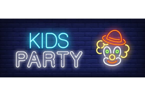 Download Kids Party Neon Text with Clown Head in - Premium Resources