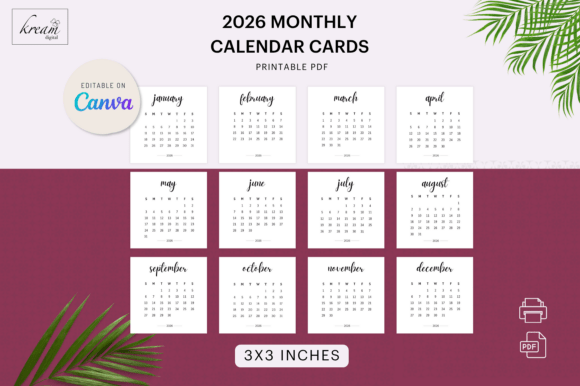 Download 3x3 Monthly Calendar Cards - Card Collection