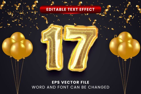 Download Sweet Seventeen Gold Foil Balloon Text Effect - Gold Collection