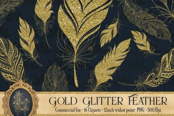 Download Gold Glitter Feather Overlay Clip Art - Gold Collection