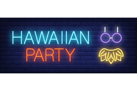 Download Hawaiian Party Neon Text with Leaf Skirt - Premium Resources