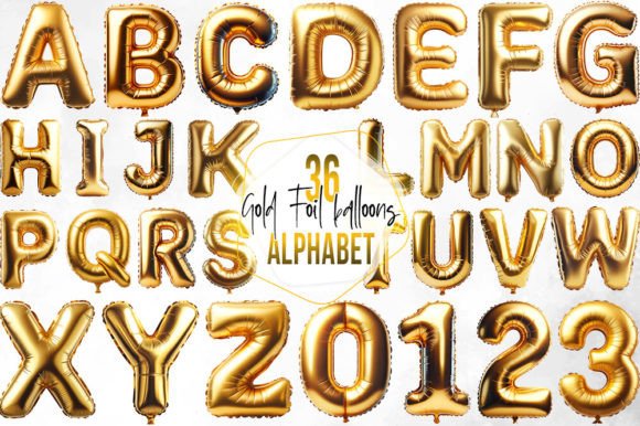 Download Gold Foil Balloons Alphabet Sublimation - Gold Collection